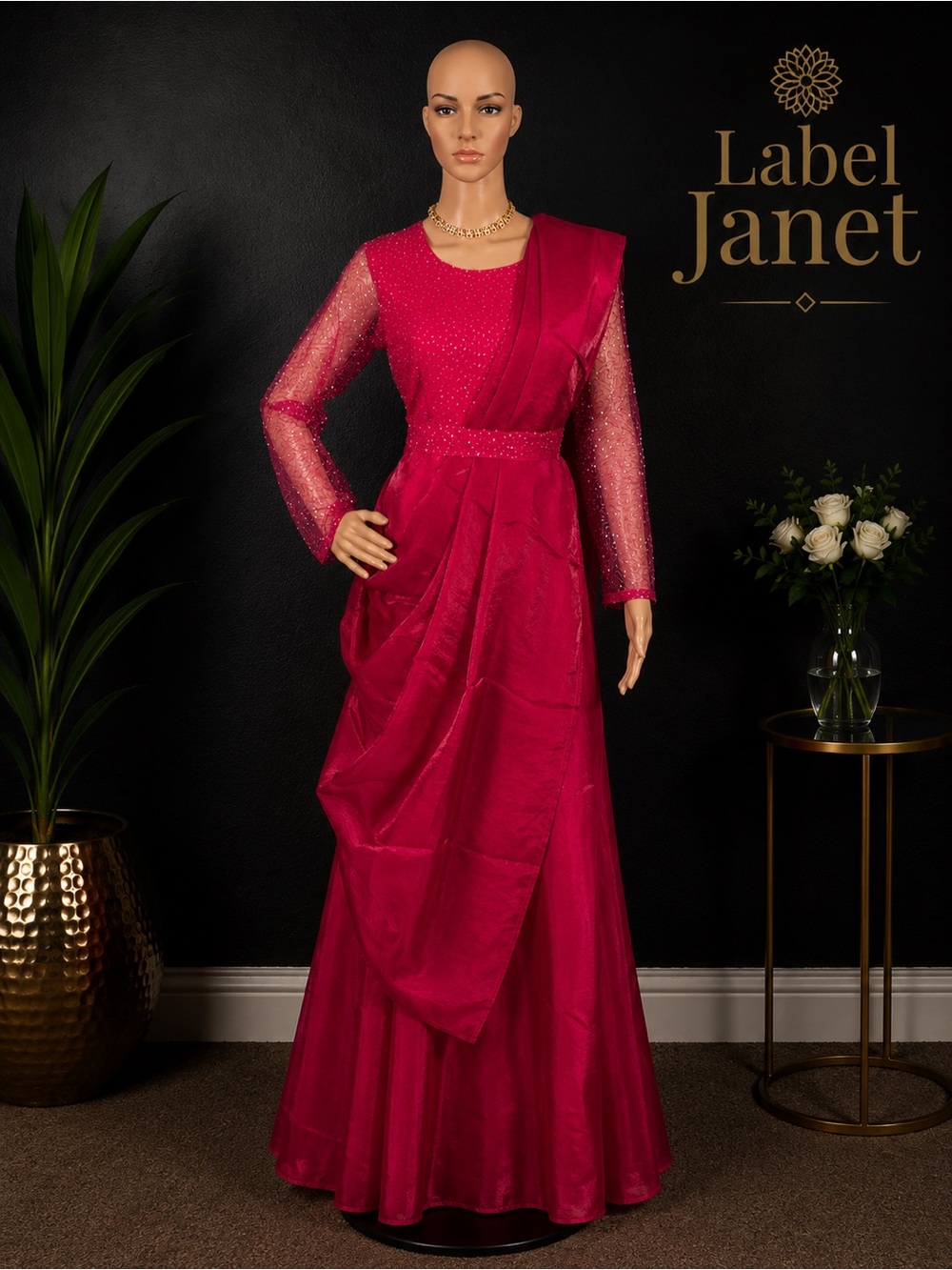 Brand new Long gown with shawl & Belt for women,Sizes- M up to L,L up to M